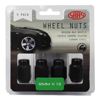SAAS Wheel Nuts Acorn Taper 12 X 1.50 Black 35mm 5Pk