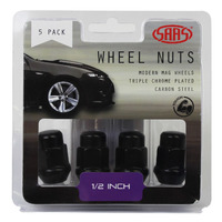 SAAS Wheel Nuts Acorn Bulge 1/2" Black 35mm 5Pk