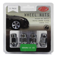 SAAS Wheel Nuts Acorn Bulge 12 x 1.50 Chrome 35mm 5Pk