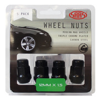SAAS Wheel Nuts Acorn Bulge 12 x 1.50 Black 35mm 5Pk