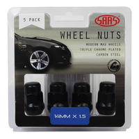 SAAS Wheel Nuts Acorn Bulge 14 x 1.50 Black 35mm 5Pk