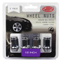 SAAS Wheel Nuts Flat Head Bulge 1/2" Chr 35mm 5Pk