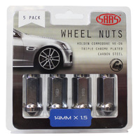 SAAS Wheel Nuts Flat Head Bulge 14x 1.5 Chr 45mm 5Pk