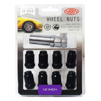 SAAS Wheel Nuts S/D 6 Spline 1/2 Inc Key Black 10Pk