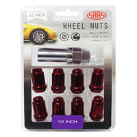 SAAS  Wheel Nuts S/D 6 Spline 1/2 Inc Key Red 10Pk
