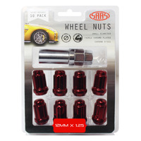 SAAS Wheel Nuts S/D 6 Spline 12 x 1.25 Inc Key Red 10Pk