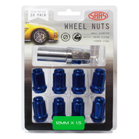SAAS Wheel Nuts S/D 6 Spline 12 x 1.50 Inc Key Blue 10Pk