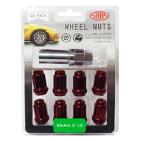 SAAS Wheel Nuts S/D 6 Spline 12 x 1.50 Inc Key Red 10Pk
