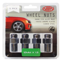SAAS Wheel Nuts Mag 12 x 1.50 Chrome 43mm 5Pk