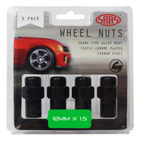 SAAS Wheel Nuts Mag 12 x 1.50 Black 43mm 5Pk