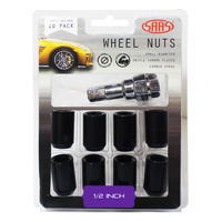 SAAS Wheel Nuts S/D Int Hex 1/2 Inc Key Black 10Pk