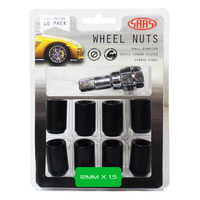 SAAS Wheel Nuts S/D Int Hex 12 x 1.50 Inc Key Black 10Pk