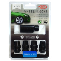 SAAS Lock Nuts Splined Acorn Bulge 14mm x 1.50 Black Pk 4