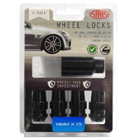 SAAS Lock Nuts Splined Acorn Bulge 44mm 14mm x 1.50 Black Pk 4
