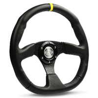 SAAS Steering Wheel Leather 14" ADR Black Flat Bottom + Indicator