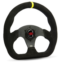 SAAS Steering Wheel Suede 13" ADR Black Flat Bottom + Indicator