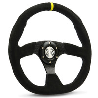 SAAS Steering Wheel Suede 14" ADR Black Flat Bottom + Indicator