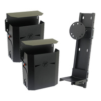 Vonnies Combo Pack Two Folding Black Jerry Can Holders and Adjustable Rear Spare Wheel Holder for Canopy/Trailer. Australian Made.