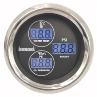 Autotecnica LCD 3-in-1 Turbo Boost/Water Temperature/Oil Pressure Gauge 52mm LCBOW