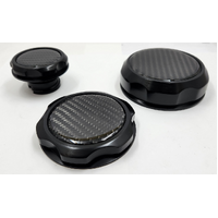 ALLOY BILLET CAPS SUITS VT-VY LS1 SET 3, Oil Cap P/Steering/OVERFLOW COV.SHADOW CARBON COMBINATION
