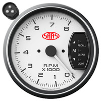 SAAS Tachometer 0-8K Shiftlite 3-3/4 White Muscle Series