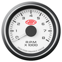 SAAS Tachometer 0-8K 52mm White Muscle Series