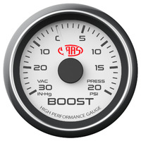 SAAS Boost Gauge 30inHg-20psi 52mm White Muscle Series