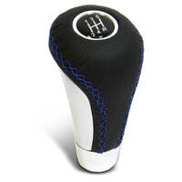 SAAS Leather Gear Knob Blue Stitched Aluminium Insert With 8 Shift Patterns