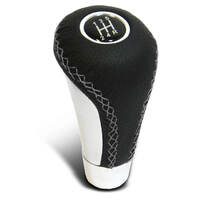 SAAS Leather Gear Knob Grey Stitched Aluminium Insert With 8 Shift Patterns