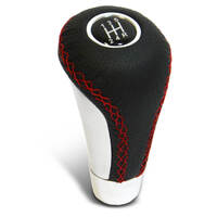 SAAS Leather Gear Knob Red Stitched Aluminium Insert With 8 Shift Patterns