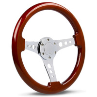 SAAS Steering Wheel Wood 14" Logano Chrome Spoke & Button 