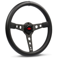 SAAS Steering Wheel Leatherette 14" ADR Retro Black Spoke Black Stitching