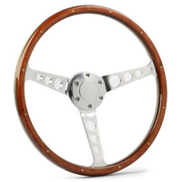 SAAS Steering Wheel Wood 15" ADR Classic Polished Alloy Holes + Rivet