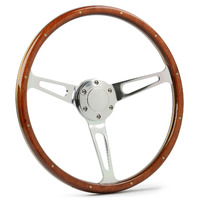 SAAS Steering Wheel Wood 15" ADR Classic Polished Alloy Slots + Rivet