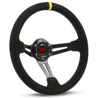 SAAS Steering Wheel Suede 14" ADR Deep Dish Black Slotted + Indicator