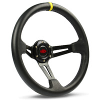 SAAS Steering Wheel Leather 14" ADR Deep Dish Black Slotted + Indicator
