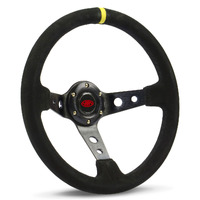 SAAS Steering Wheel Suede 14" ADR GT Deep Dish Black With Holes + Indicator