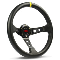 SAAS Steering Wheel Leather 14" ADR GT Deep Dish Black With Holes + Indicator